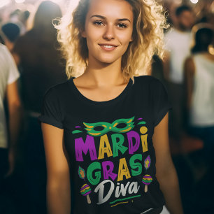 Camiseta Triblenda Mardi Gras Diva – Purple Mask Carnival Celebration
