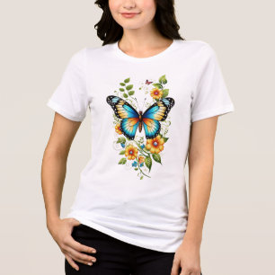 Camiseta Triblenda Mariposa azul y flores amarillas-45871 Hoodie