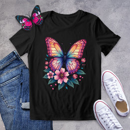 Camiseta Triblenda Mariposa colorida y tee gráfico floral