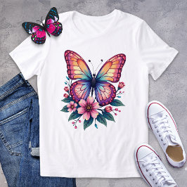 Camiseta Triblenda Mariposa colorida y tee gráfico floral