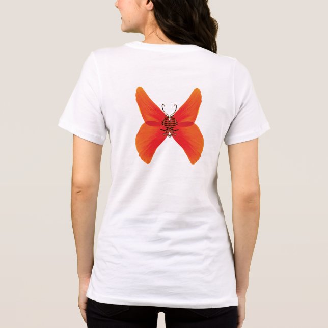 Camiseta Triblenda Mariposa de amapola roja naranja con su nombre (Reverso )