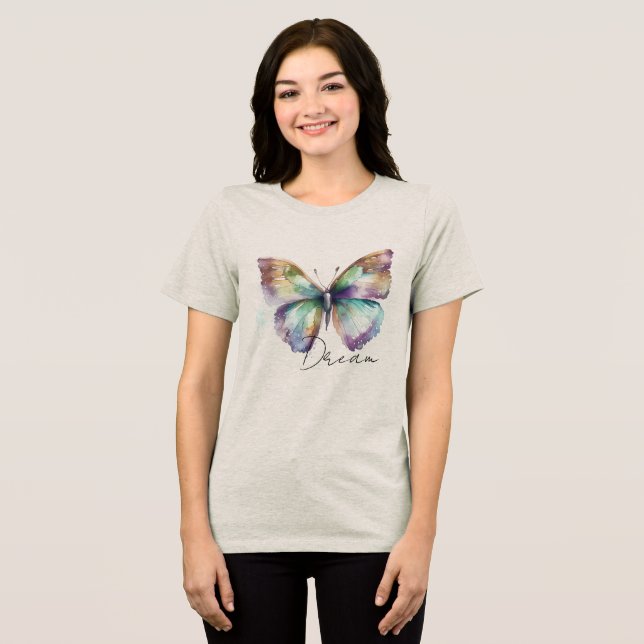Camiseta Triblenda Mariposa de Sueño Azul Mint Aqua inspiradora (Anverso Completo )