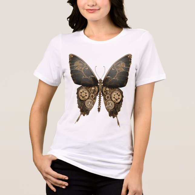 Camiseta Triblenda Mariposa de vaporización oscura con artes de vinta (Anverso)