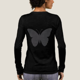 Camiseta Triblenda Mariposa en la parte trasera Mujeres Negro Manga L
