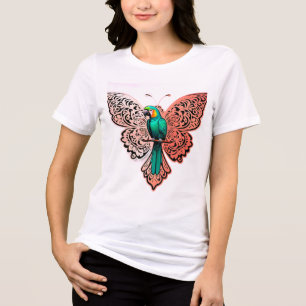 Camiseta Triblenda Mariposa Mandala y Loro de Oro Rosa de Lujo