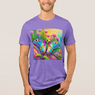 Camiseta Triblenda Mariposa psicodélica y flores silvestres coloridas