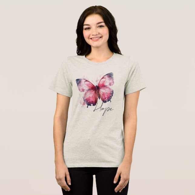 Camiseta Triblenda Mariposa rosa de esperanza inspiradora (Anverso Completo )