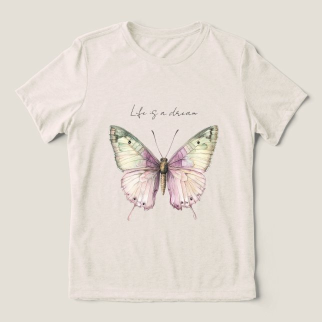 Camiseta Triblenda Mariposa verde púrpura de sueño (Diseño delantero )