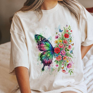 Camiseta Triblenda Mariposa y floral acuarela