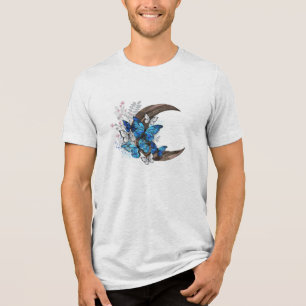 Camiseta Triblenda Mariposas azules sobre la media luna de madera