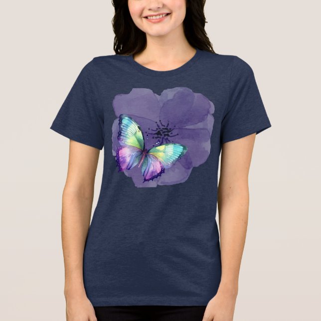 Camiseta Triblenda Mariposas y flores acuáticas (Anverso)