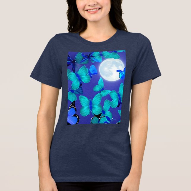 Camiseta Triblenda Mariposas y polillas en un profundo cielo azul ilu (Anverso)