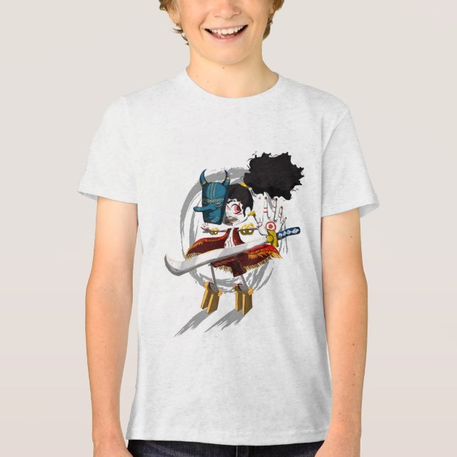 Camiseta Triblenda Máscara de Demonio Chibi Samurái Guerrero (Anverso)
