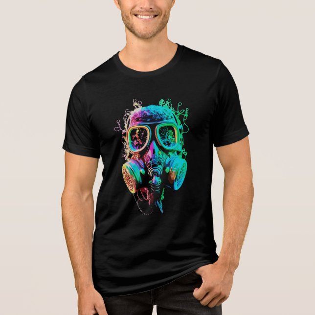 Camiseta Triblenda Máscara de gas neón: arte del caos vibrante (Anverso)