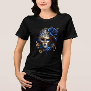 Camiseta Triblenda Máscara de ojos de disfraz azul plumas doradas ven