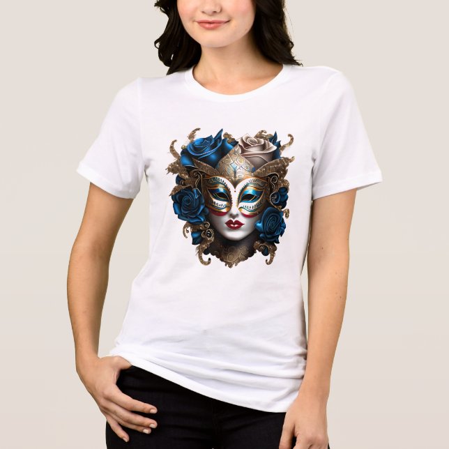 Camiseta Triblenda Máscara de ojos de máscara azul oro rosa flores ve (Anverso)