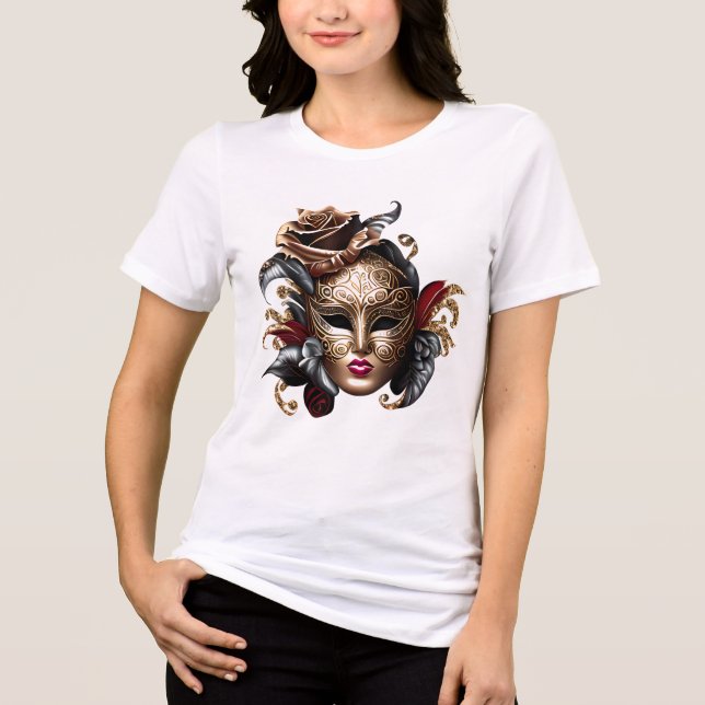 Camiseta Triblenda Mascarada ocular azul moda negra de bronce rojo (Anverso)