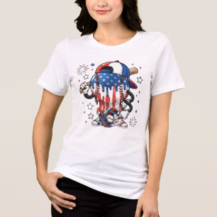 Camiseta Triblenda Mascota de béisbol patriótica de USA con goteo