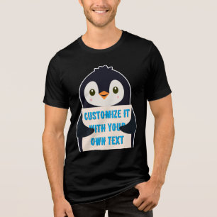 Camiseta Triblenda Mascota de pingüino sosteniendo un cartel para tex