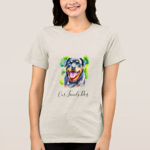 Camiseta Triblenda Mascota familiar Rottweiler de acuarela abstracta