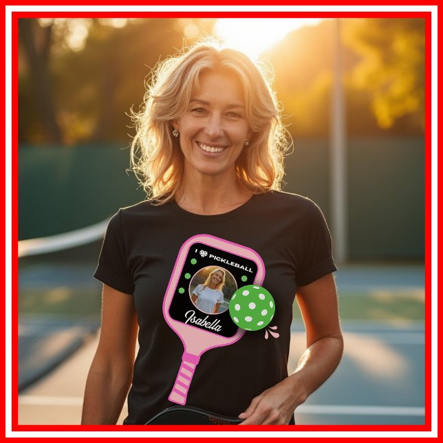 Camiseta Triblenda Me encanta la foto deportiva de Pickleball Paddle  (I Love Pickleball Pink Paddle Cute Sports PHOTO Tri-Blend Shirt)