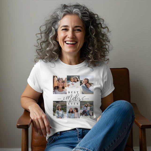 Camiseta Triblenda Mejor Madre Collage de fotos de guión elegante (Best Mother Ever Elegant Script Photo Collage Tri-Blend Shirt)