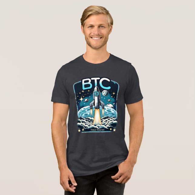 Camiseta Triblenda Meme de cifrado de cohete de Bitcoin BTC (Anverso Completa)