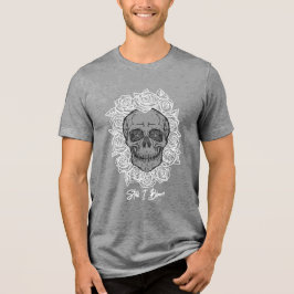 Camiseta Triblenda ¡Memento Mori! Calavera y Rosas, mano dibujada