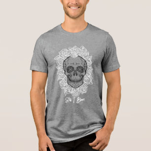 Camiseta Triblenda ¡Memento Mori! Calavera y Rosas, mano dibujada