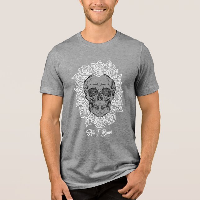 Camiseta Triblenda ¡Memento Mori! Calavera y Rosas, mano dibujada (Anverso)