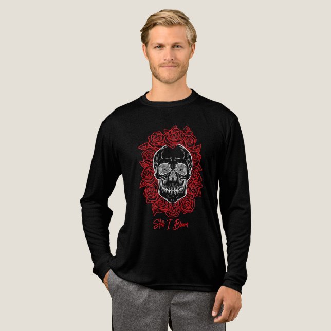 Camiseta Triblenda ¡Memento Mori! Calavera y Rosas, mano dibujada (Anverso Completo)