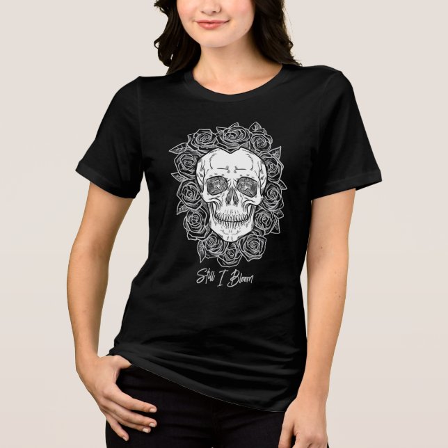 Camiseta Triblenda ¡Memento Mori! Calavera y Rosas, mano dibujada (Anverso)
