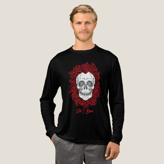 Camiseta Triblenda ¡Memento Mori! Calavera y Rosas, mano dibujada (Anverso Completo)