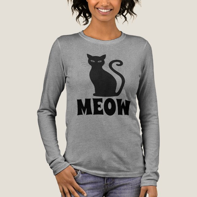 CAMISETA TRIBLENDA MEOW CUTE BLACK CAT T-SHIRT (Anverso)