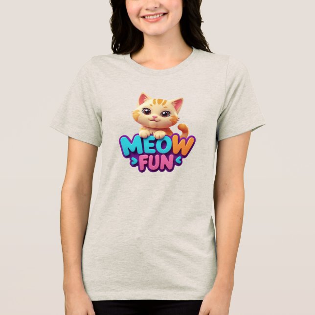 Camiseta Triblenda Meow Fun - Sweet Look Cat Tri-Blend Shirt (Anverso)