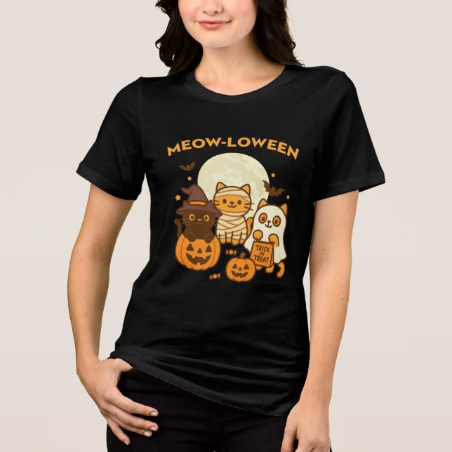 Camiseta Triblenda Meow-loween - Diseño de vestuario para gatos de Ha (Anverso)