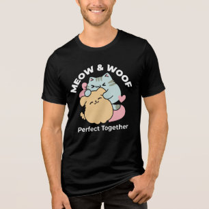 Camiseta Triblenda Meow & Woof Perfect Together: Gato y perro delicio
