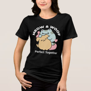 Camiseta Triblenda Meow & Woof Perfect Together: Gato y perro delicio