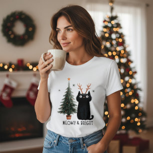 Camiseta Triblenda Meowy & Bright Gato Lindo Árbol de Navidad