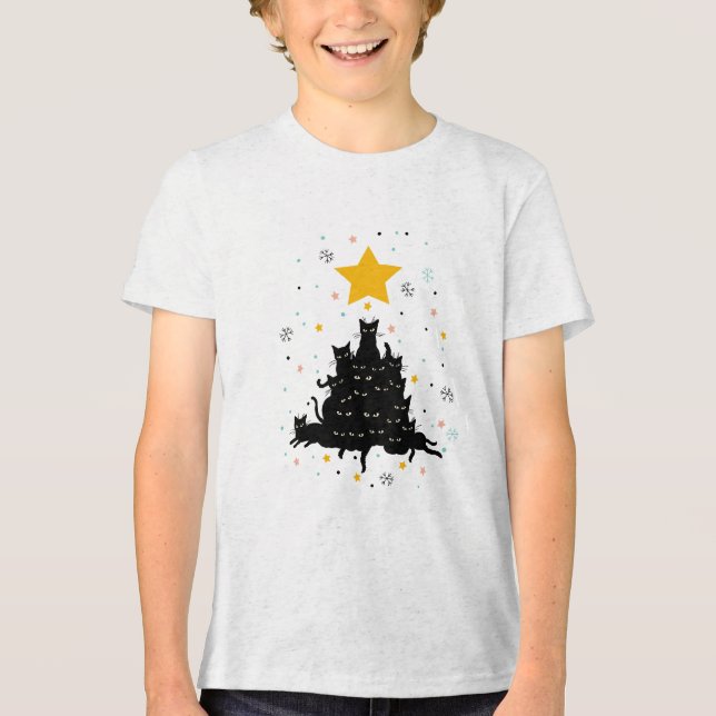 Camiseta Triblenda Meowy Christmas tree , divertido árbol de navidad  (Anverso)