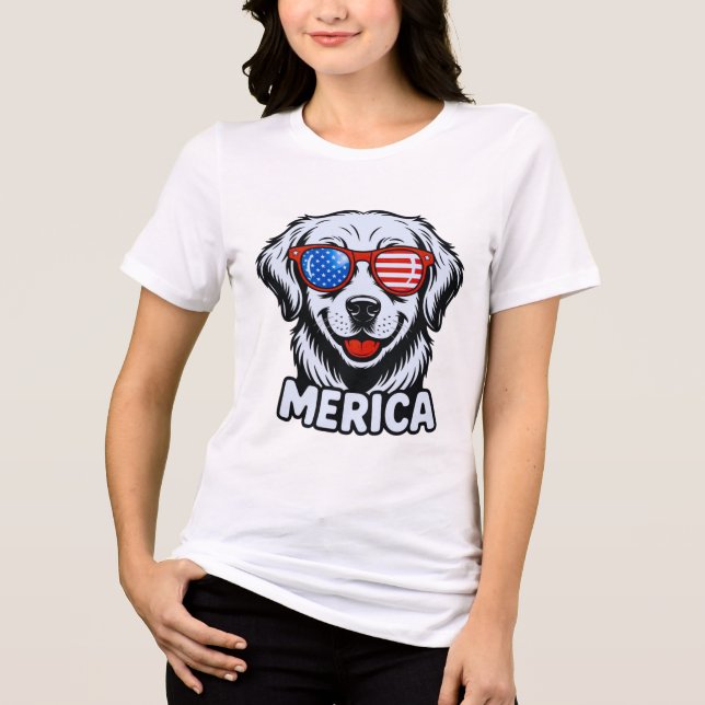 Camiseta Triblenda Merica Patiotic Dog anteojos USA Bandera Americana (Anverso)
