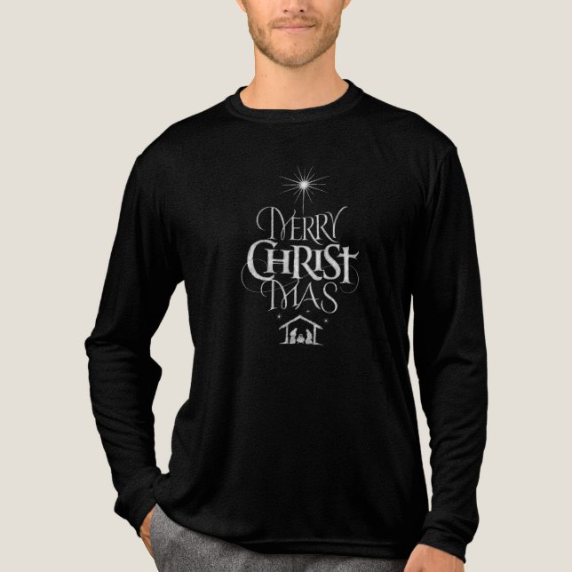 Camiseta Triblenda Merry CHRISTmas caligrafía cristiana de Navidad (Anverso)