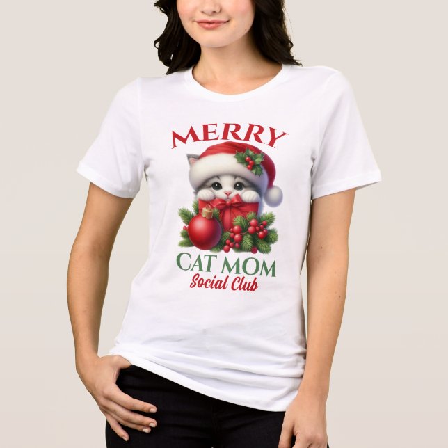Camiseta Triblenda Merry Christmas Cat Mom Social Club (Anverso)
