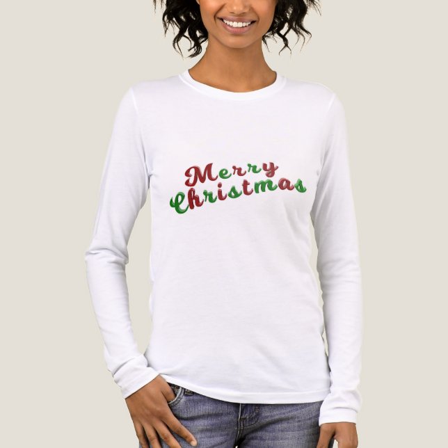 Camiseta Triblenda Merry Christmas, red and green holiday script, (Anverso)