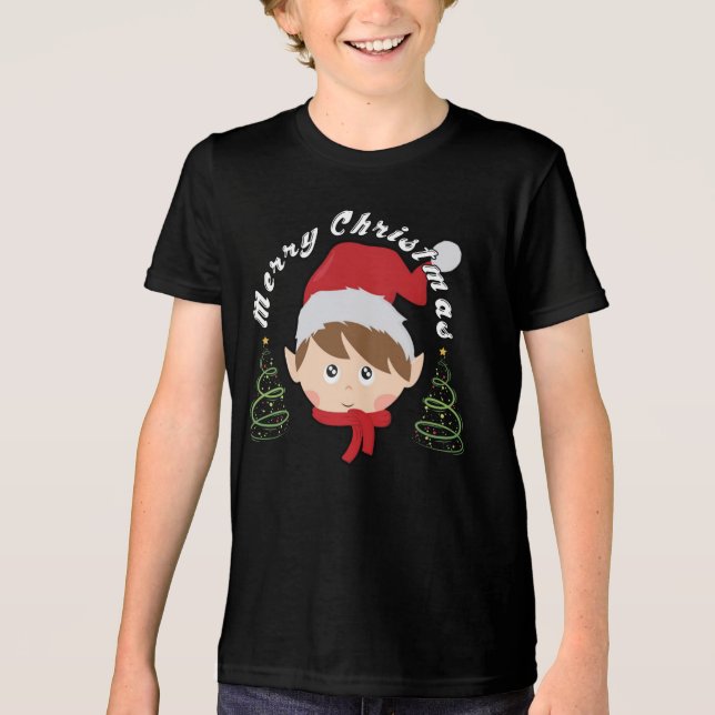 Camiseta Triblenda Merry Christmas tree and Santa hat  (Anverso)