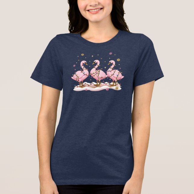 Camiseta Triblenda Merry Goose Escapade Pink Christmas Lights Gift (Anverso)