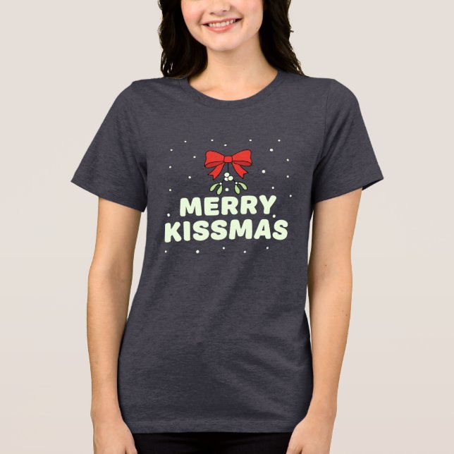Camiseta Triblenda Merry Kissmas Cute Mistletoe Christmas Design (Anverso)
