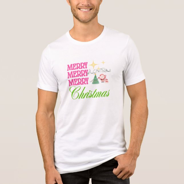 Camiseta Triblenda Merry Merry Merry Christmas T-Shirt | Festive Gift (Anverso)
