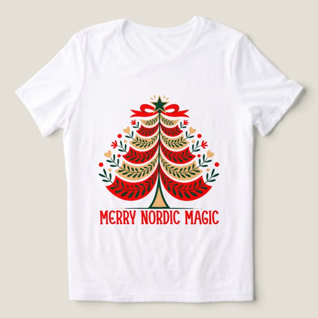 Camiseta Triblenda Merry Nordic Magic Folk Art Christmas Tree (Diseño delantero )