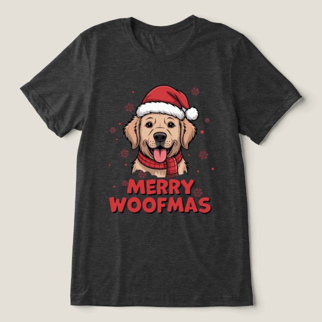 Camiseta Triblenda Merry Woofmas - Christmas with a Cute Santa Dog (Diseño delantero )